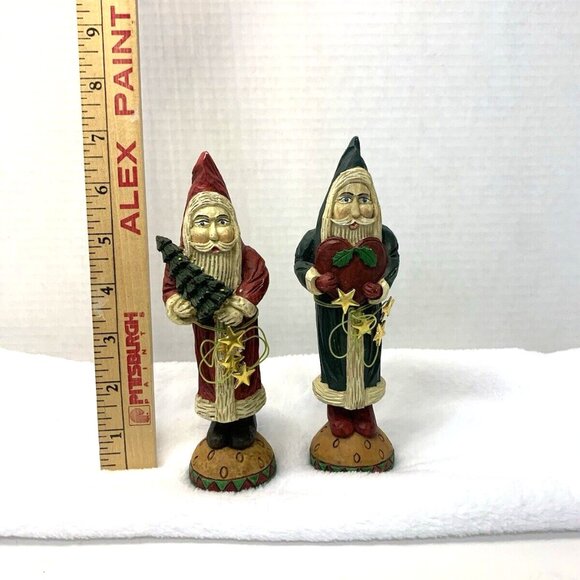 Santa Claus Christmas Figurines Set of 2 Decor w/ Heart & Tree - Picture 3 of 5
